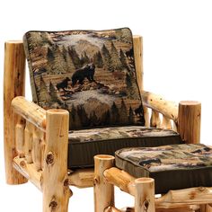 Cedar Log Frame Lounge Chair & Ottoman (7694478934248) Log Chairs, Rustic Log Furniture, Log Cabin Furniture, Cabin Furniture, Cedar Log, Rustic Chair, Into The Wood, Log Furniture, Diy Garden Furniture