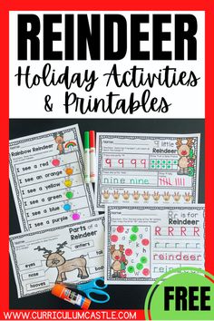 reindeer holiday activities and printables for kids to practice their handwriting skills with the freebie