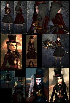 many different pictures of an animated character in black clothing and top hats with long hair