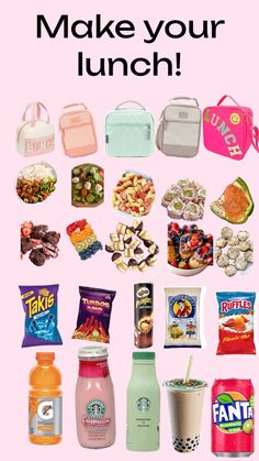 a pink poster with many different foods and drinks