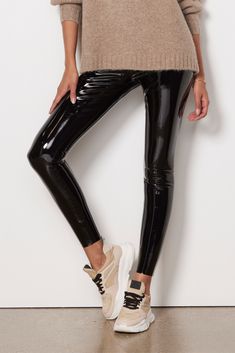 Faux Patent Leather Legging - Madison's Niche Leggings Vinyl, Patent Leather Leggings Outfit, Leather Skirt Outfit Summer, Faux Patent Leather Leggings, Sequin Outfits, Leather Dress Outfit, Pvc Leggings, Patent Leather Leggings, Short Leather Skirts