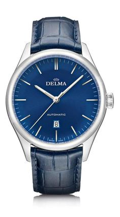 Blue sunray brushed dial, silver applied indexes delma watch Luxury Blue Watches With Automatic Movement, Luxury Blue Automatic Watch, Luxury Classic Automatic Movement Watches, Luxury Classic Watch With Automatic Movement, Dress Watches, Crystal Blue, Accessories Ideas, Dress Watch, Automatic Watch