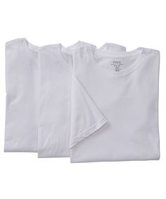 Made from soft, ring-spun cotton in a classic jersey-knit, these big and tall tees from Polo Ralph Lauren are lightweight and breathable, making them perfect as undershirts or loungewear. A comfortable, tag-free design minimizes irritation. Jersey-knit fabric made from ring-spun cotton Tag-free design to minimize irritation Signature Polo Pony embroidery at left hem 3 shirts per pack 100% cotton Machine wash Imported Plain Cotton T-shirt For Loungewear, Basic Plain T-shirt For Loungewear, White Pre-shrunk T-shirt For Loungewear, Pre-shrunk White T-shirt For Loungewear, Comfortable White Cotton T-shirt, Pony Embroidery, Polo Pony, Jersey Knit Fabric, Big And Tall