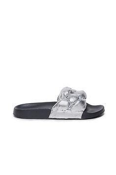 Polyurethane upper, insole Rubber sole Slip-on styling Imported | Rylee Slide Sandals by Bernardo in Silver, Women's, Size: 7, Rubber/Polyurethane at Anthropologie Open Toe Synthetic Slippers With Removable Insole, Synthetic Slippers With Cushioned Footbed And Flat Heel, Synthetic Slide Sandals With Textured Sole, Synthetic Slides With Textured Sole And Flat Heel, Synthetic Slide Slippers With Removable Insole, Synthetic Closed Toe Slippers With Textured Sole, Flat Synthetic Slippers With Removable Insole, Trendy Synthetic Slippers With Removable Insole, Synthetic Open Toe Sandals With Textured Footbed