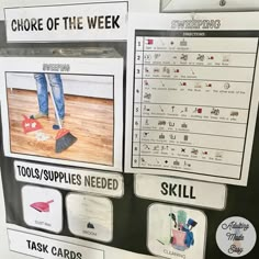 a poster with words and pictures on it that describe the different tasks involved in cleaning floors