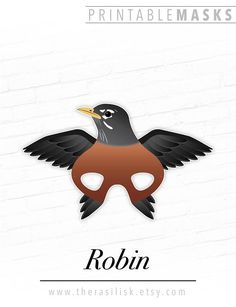 Printable Bird Mask, Robin Printable Mask, Animal Masks, Bird Masks, Robin Costume, American Robin P Towhee Bird, Printable Halloween Masks, Printable Mask, Animal Themed Birthday Party, Theme Carnaval, Robin Costume, Printable Props, Bird Mask, Play Props