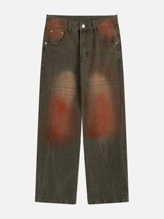 TALISHKO - Vintage Gradient Jeans - streetwear fashion Urban Faded Pants For Streetwear, Trendy Red Relaxed Fit Jeans, Green Jeans For Fall Streetwear, Red Jeans For Summer Streetwear, Worn Jeans, Fade Designs, Brown Jeans, Streetwear Aesthetic, Star Jeans