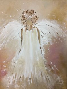 a painting of an angel with white wings