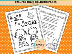 the fall for jesus coloring pages with an image of two children in front of them