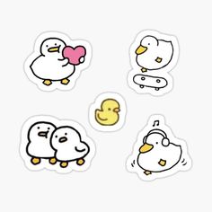 four stickers with different types of animals and birds on them, all in white