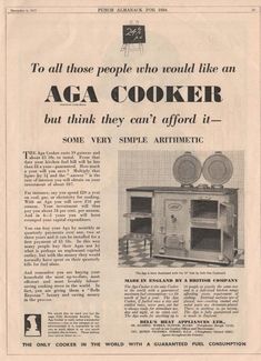 an old advertisement for the aga cooker