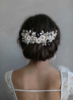 Floral clay bridal headpiece - Creamy decadence floral headpiece - Style #939 | Twigs & Honey ®, LLC Bridal Floral Headpiece, Hair Accessories Vintage, Vintage Millinery, Hair Adornments, Floral Headpiece, Bridal Headpiece, Flower Hair Accessories, Clay Flowers, Brass Charms