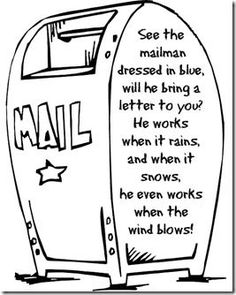 a black and white drawing of a mailbox with the words mail written on it