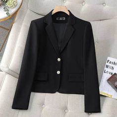 41382261948550|41382262014086|41382262210694|41382262276230 Black Outerwear With Suit Collar For Office, Black Suit Collar Outerwear For Office, Classic Black Outerwear For Office, Black Single Breasted Blazer With Suit Collar, Black Blazer With Lapel Collar For Office Wear, Black Single Breasted Long Sleeve Blazer, Black Blazer With Button Closure For Office, Black Office Outerwear With Pockets, Black Buttoned Blazer For Office Wear