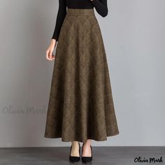 Olivia Mark - Womens Plaid A-line Midi Skirt with High Waist and Flowy Hemline Fitted A-line Brown Maxi Skirt, Casual A-line Plaid Skirt, Plaid A-line Skirt With Lining, Brown Maxi Skirt With Pockets For Fall, Brown Flared Maxi Skirt For Fall, Brown Wide Leg Winter Skirt, Brown Full Skirt For Fall, Brown A-line Pleated Skirt, A-line Maxi Skirt For Fall Workwear