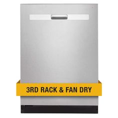 a silver dishwasher with the words 3rd rack and fan dry on it