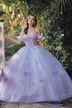 Juliet Dresses JT1448J - Off Shoulder Flutter Sleeve Ballgown Beautiful Entrance, Real Life Princesses, Butterfly Applique, Corset Boning, Quince Ideas, Quinceanera Dress, 3d Butterfly, Lilac Color, Quinceanera