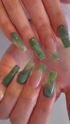 Green Nails Ideas Simple, Jade Nails, Green Acrylic Nails, Hands Art, Colorful Nails, Green Nail, Classy Acrylic Nails, Nail Swag, Orange Nails