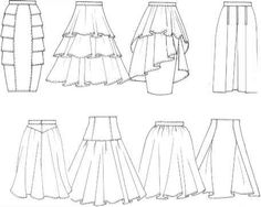 an image of different types of skirts on a white background, including one with ruffles and the other with pleated