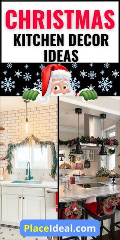 christmas kitchen decor ideas with santa clause on the wall