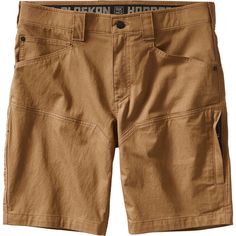 the men's shorts are tan and brown