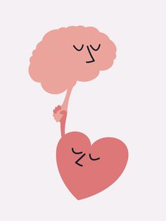 a pink heart with eyes closed and arms up in the air, holding onto a tree