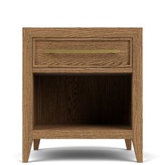 an oak night stand with one drawer open