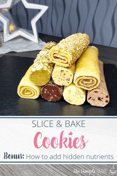 slices and bake cookies are stacked on top of each other with text overlay