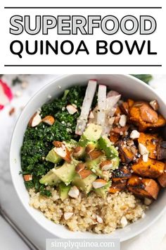 this superfood quinoa bowl is loaded with healthy ingredients like broccoli, carrots and avocado