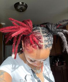 Skunk Stripe With Locs, Half And Half Hair Color Locs, Patch Dyed Locs, Color Combos For Locs, Locs Peekaboo Color, Loc Skunk Stripe, Color For Locs, Locs Skunk Stripe, Skunk Stripe Locs