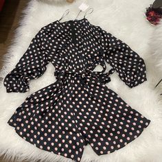 Zara Pink And Black Polka Dots Romper Zara Tweed, Crochet Romper, Jumpsuit And Blazer, Zara Jumpsuit, Flare Jumpsuit, Linen Romper, Belted Shorts, Long Jumpsuits, Zara Pants