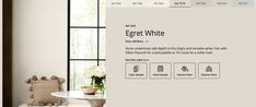 the website page is displayed with white furniture