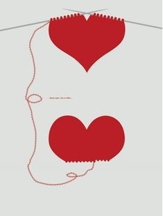 two red hearts hanging from a clothes line, with the string attached to each other