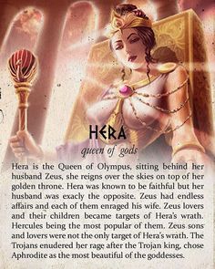 a card with an image of a woman holding a wand and the words hera on it