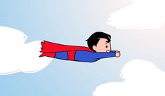 a man flying through the air in a superman costume