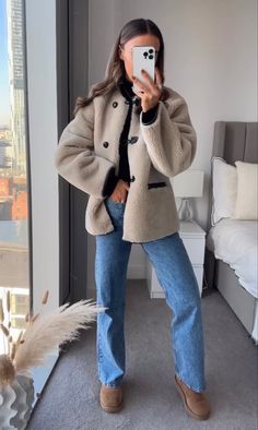 Boucle Coat Outfits, Mango Shearling Jacket