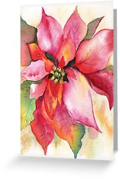 a watercolor painting of a poinsettia