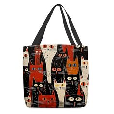 Damen Stoffbeutel Schultertasche Leinentragetasche anpassen Polyester Einkauf Festtage Bedruckt Hohe Kapazität Klappbar Leichtgewichtig Katze Schwarz / weiss Schwarz / Rot Benutzerdefinierter Druck 2023 - € 14.99 Abstract Cat Art, Abstract Cat, Pattern Cat, Cheap Bags, Holiday Prints, Holiday Shopping, Cat Pattern, Printed Bags, Custom Canvas