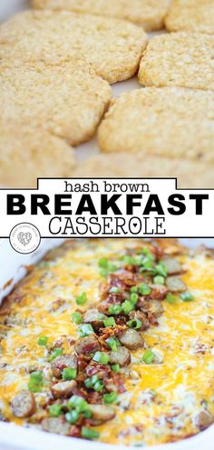 breakfast casserole with hash browns in the background