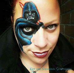 Darth Vader By Kim Van Nieuwaal Darth Vader Face Paint, Antagonist Character, Halloween Maquillage, Darth Vader Face, Star Wars Makeup, Face Painting Tips, Face Paint Ideas