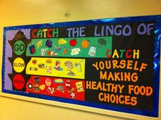 a sign on the wall that says catch the lingo of match yourself making healthy food choices