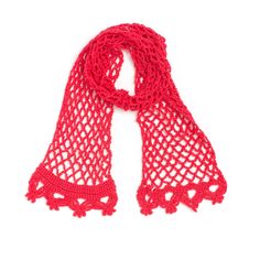 a red scarf is shown on a white background with the words, crochet