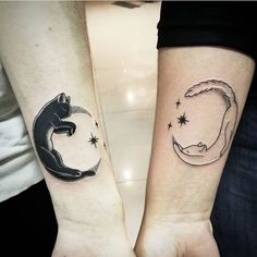 two people with matching tattoos on their arms