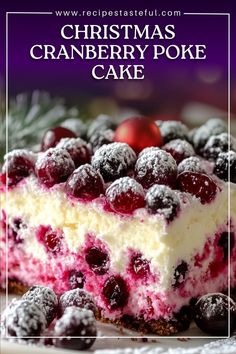 christmas cranberry poke cake on a white plate