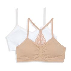 This seamless 2-piece bralette set from Maidenform's little and big girl's collection provides light support and shape that she needs for her everyday wardrobe. Made from a soft stretch-knit, this set includes 2 pullover bralettes in assorted solid colors and styles with v-necklines, comfortable flat hems and adjustable straps.Bra Type: Bralette# Pieces In Set: 2Features: SeamlessClosure Type: Pullover HeadSupport: Light SupportFiber Content: 93% Nylon, 7% SpandexFabric Description: KnitCare: Ma Comfortable Flats, Everyday Wardrobe, 2 Piece, Bralette, Solid Colors, Adjustable Straps, Solid Color, Wardrobe, Knitting