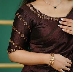 Marron Blouse Aari Work, Brown Blouse Aari Work, Brown Blouse Designs For Saree, Blause Desine Latest, Blouse Aari Work, Latest Bridal Blouse Designs