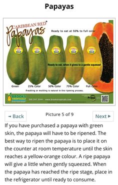 the papayas recipe is shown in an email form, with instructions for how to cook them