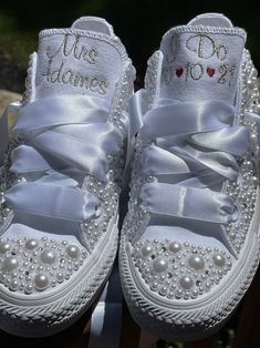 Platform PEARL and BLING Encrusted Converse Bride Shoes - Etsy Pearl-embellished Round Toe Wedding Shoes, Pearl Embellished Wedding Shoes With Round Toe, White Pearl Wedding Shoes For Bridal Shower, Elegant Wedding Sneakers With Rhinestones, Elegant Lace-up Wedding Shoes With Rhinestones, Wedding Lace-up Sneakers With Rhinestones, Wedding White Embellished Sneakers, Embellished Lace-up Sneakers For Weddings, Elegant Embellished Sneakers For Wedding