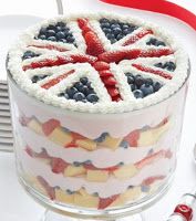 a british flag cake with fruit on top