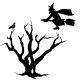 a black and white silhouette of a tree with birds